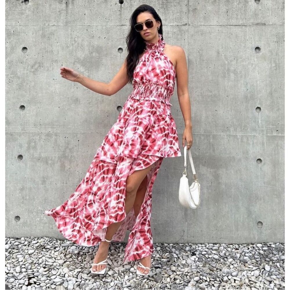 ELLIATT mckenzie high neck smocked asymmetric maxi summer dress Size M NWT$340